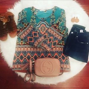 Boho Print Blouse 3/4 Sleeves